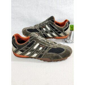GEOX Respira Mens Snake Gray Low‎ Top Sneakers Lace Up Shoes Suede Mesh Size 8